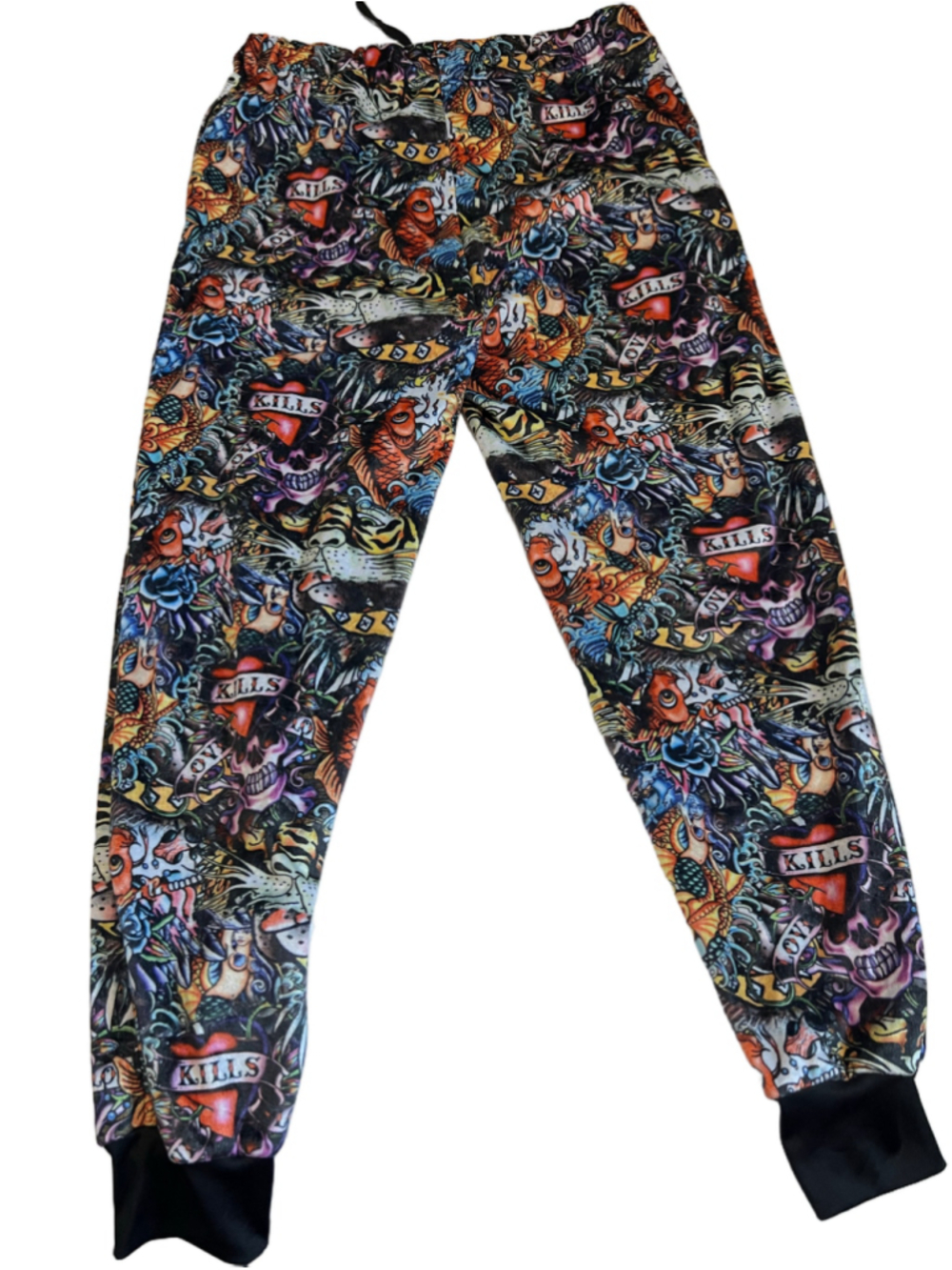 Ed Hardy Graphic Print Lightweight Fleece Jogger Pants Size L Multi-color